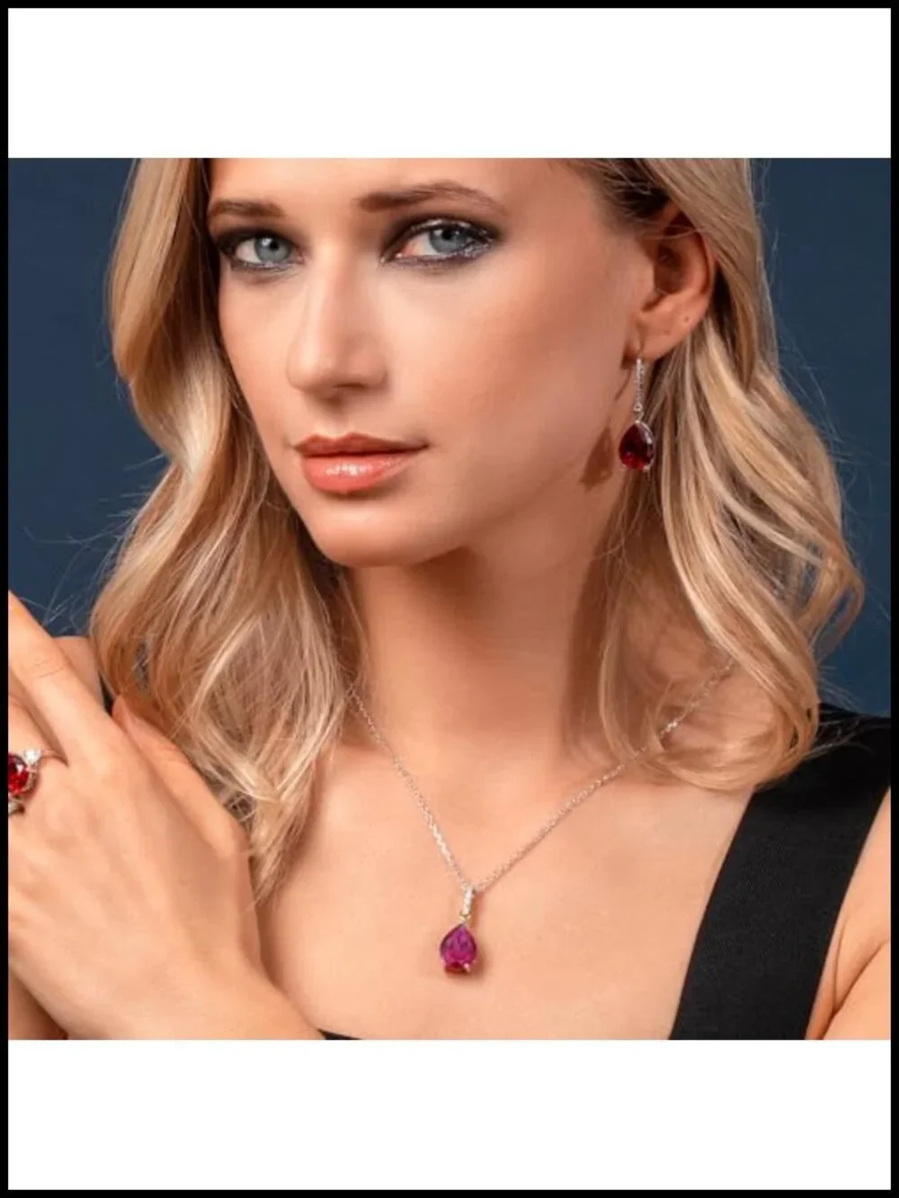 6-10 Cttw Created Ruby and White Moissanite Teardrop Pendant Necklace - 925